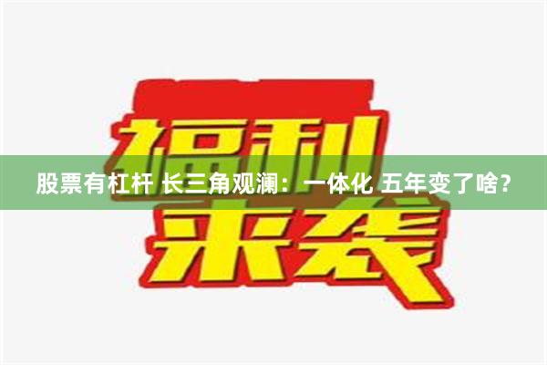 股票有杠杆 长三角观澜：一体化 五年变了啥？